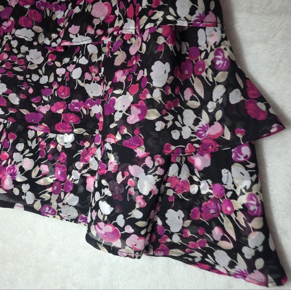WHBM Floral Pink and Black Fit-and-Flare Ruffle Midi Dress Size 4 Cut-out Back. - Picture 13 of 13